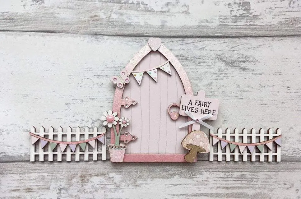 Light Pink Bunting Fairy Door Set with Fencing