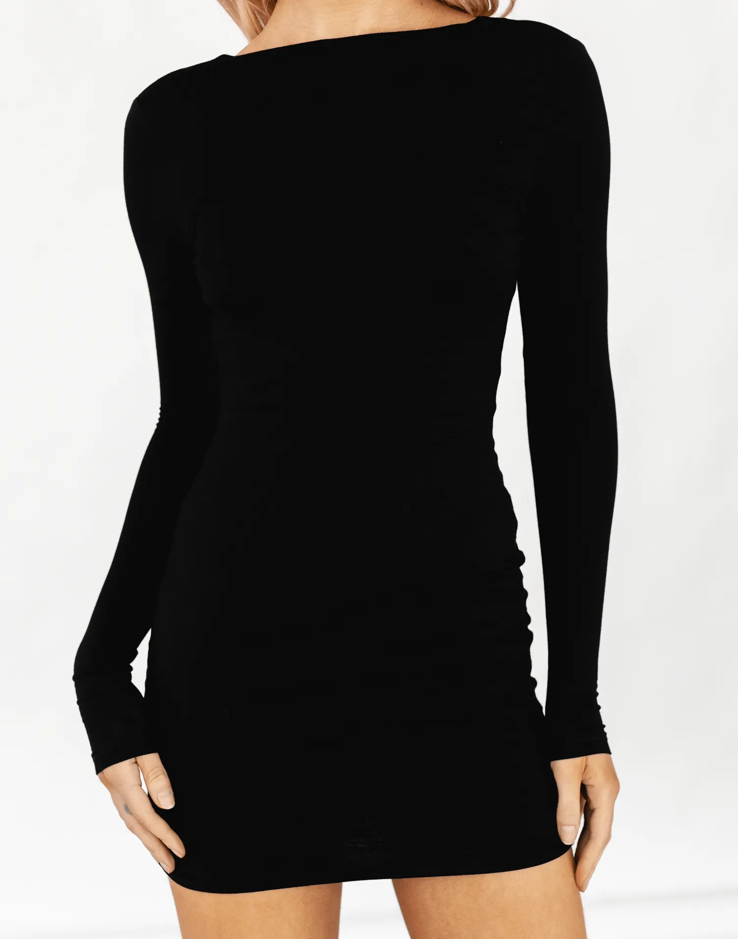 Luna Long Sleeve Mini Dress (Black)