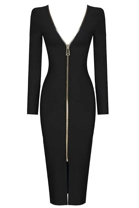 Lyn Long Sleeve Bandage Dress - Classic Black