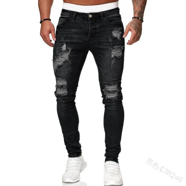 Mens Cool Designer Brand Pencil Jeans Skinny Ripped Destroyed Stretch Slim Fit Hop Hop Pants With Holes For Men Printed Jeans