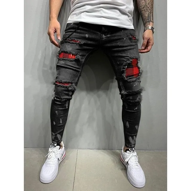 Mens Cool Designer Brand Pencil Jeans Skinny Ripped Destroyed Stretch Slim Fit Hop Hop Pants With Holes For Men Printed Jeans