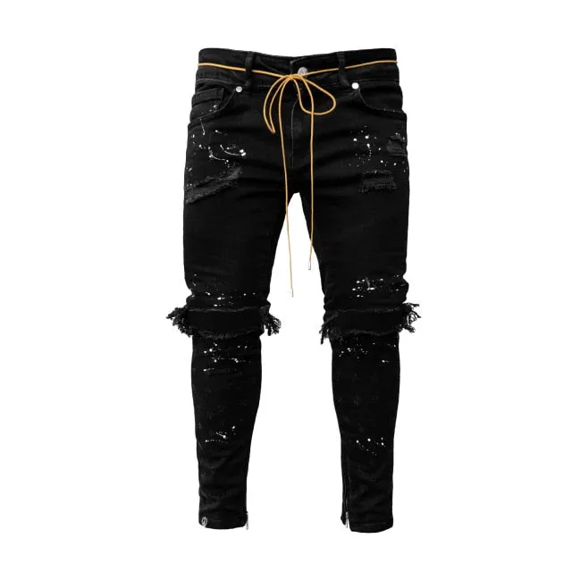 Mens Cool Designer Brand Pencil Jeans Skinny Ripped Destroyed Stretch Slim Fit Hop Hop Pants With Holes For Men Printed Jeans