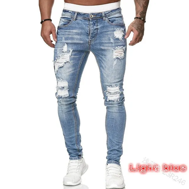 Mens Cool Designer Brand Pencil Jeans Skinny Ripped Destroyed Stretch Slim Fit Hop Hop Pants With Holes For Men Printed Jeans