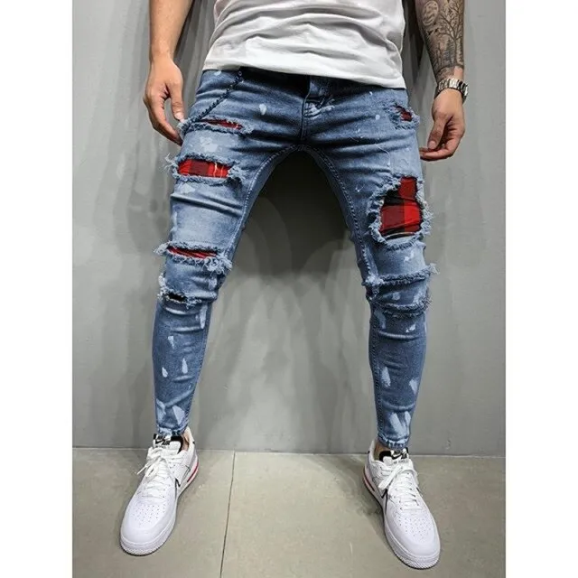 Mens Cool Designer Brand Pencil Jeans Skinny Ripped Destroyed Stretch Slim Fit Hop Hop Pants With Holes For Men Printed Jeans