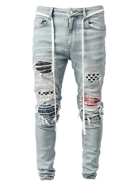 Mens Cool Designer Brand Pencil Jeans Skinny Ripped Destroyed Stretch Slim Fit Hop Hop Pants With Holes For Men Printed Jeans