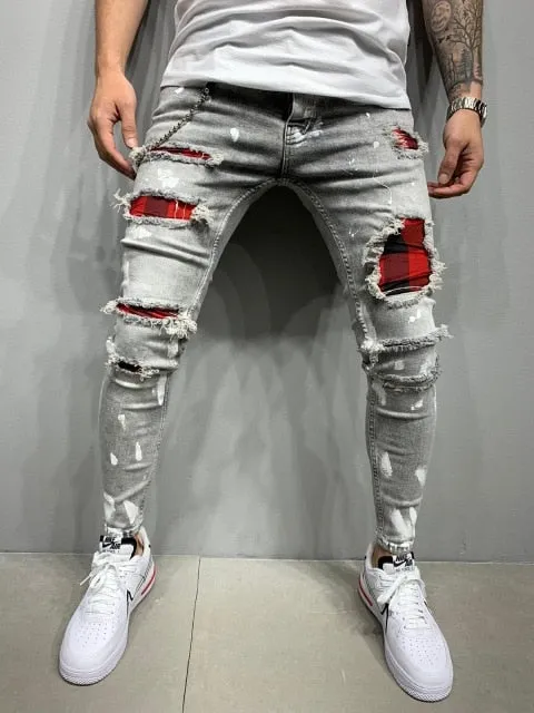 Mens Cool Designer Brand Pencil Jeans Skinny Ripped Destroyed Stretch Slim Fit Hop Hop Pants With Holes For Men Printed Jeans