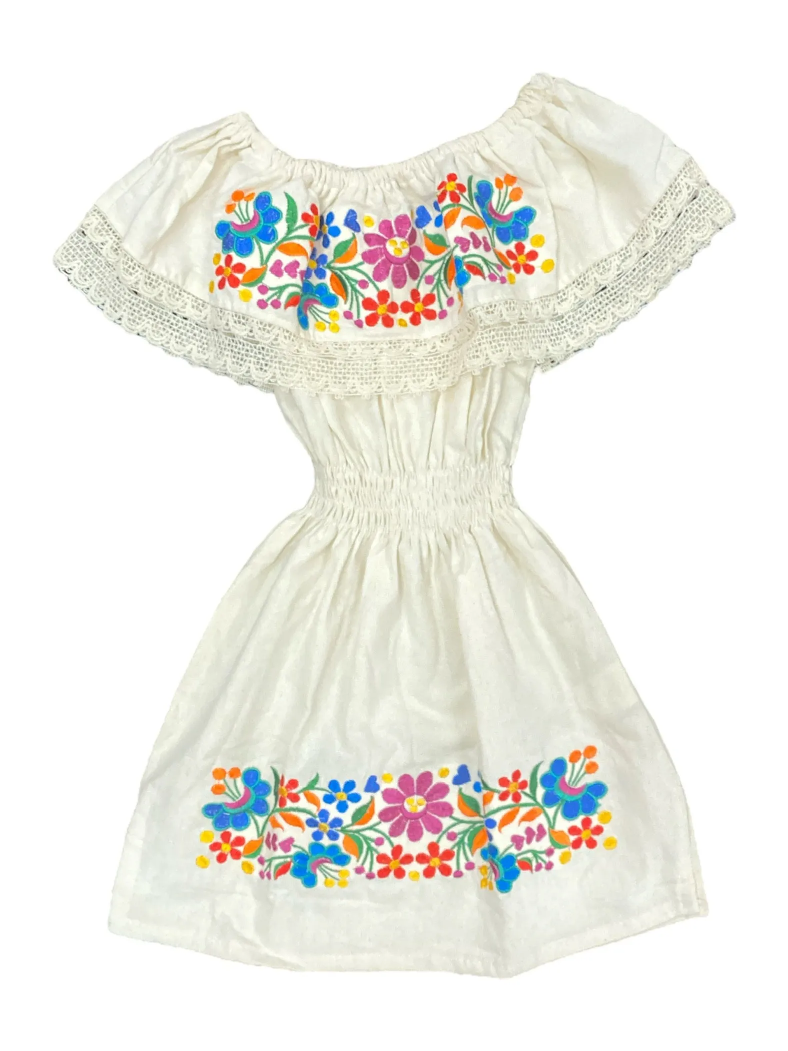 Mexican Girl Florecitas Dress Cream