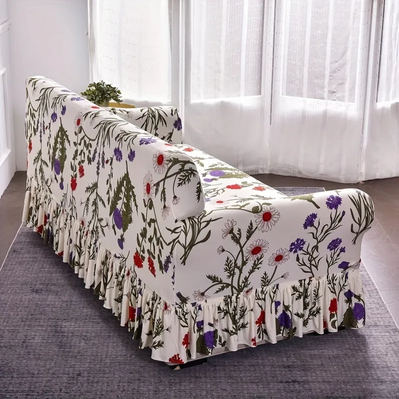 Milk Silk Printed Sofa Slipcover With Skirt