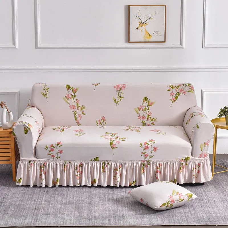 Milk Silk Printed Sofa Slipcover With Skirt