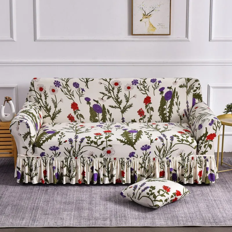 Milk Silk Printed Sofa Slipcover With Skirt