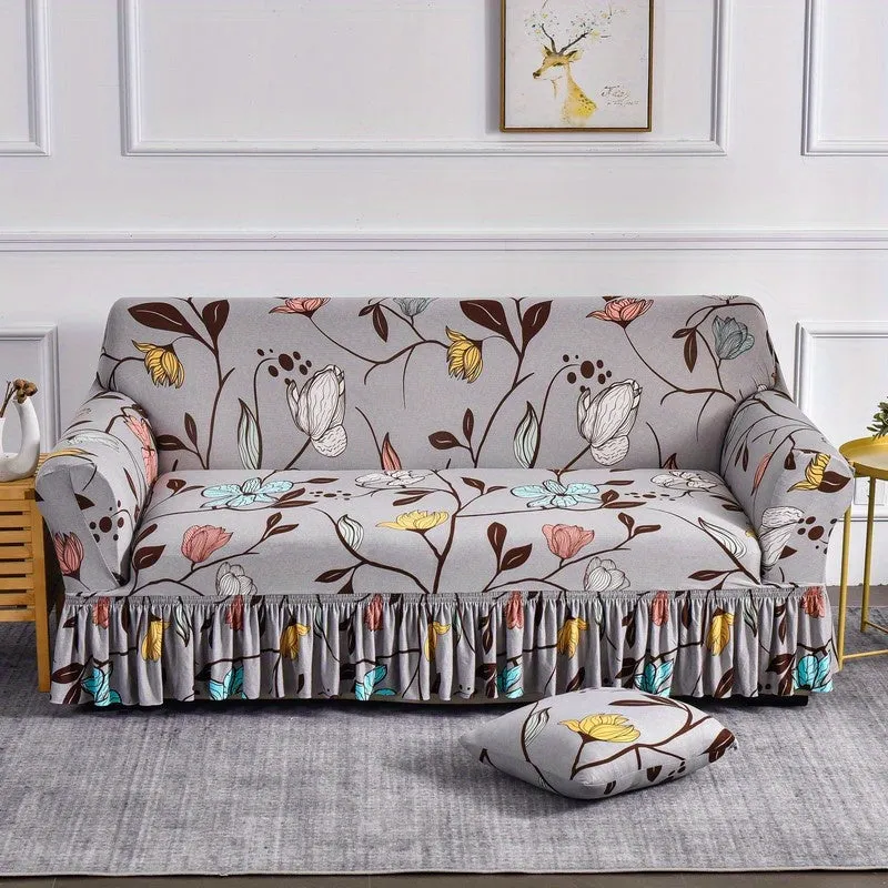 Milk Silk Printed Sofa Slipcover With Skirt