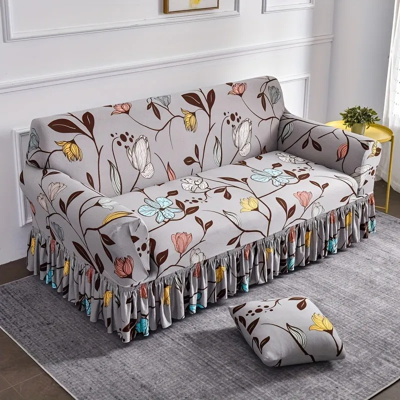 Milk Silk Printed Sofa Slipcover With Skirt