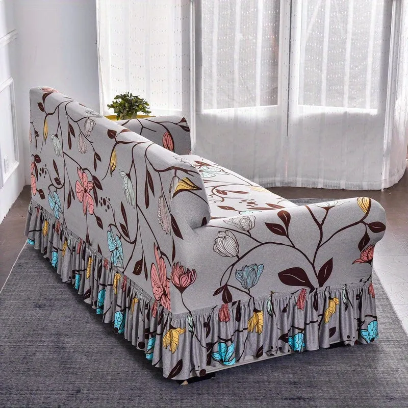 Milk Silk Printed Sofa Slipcover With Skirt