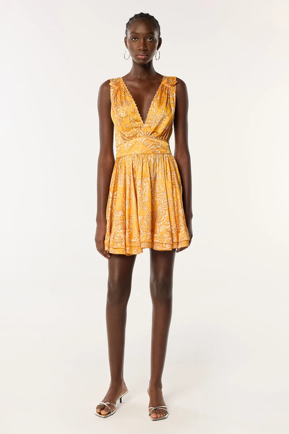 Mini Dress Bessie - Yellow Oriental Foulard