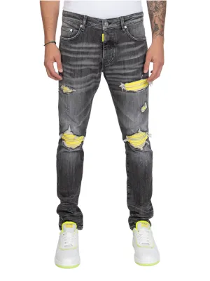 NEON RIPPED BIKER LABEL, NEON LEBEL  | GREY JEANS