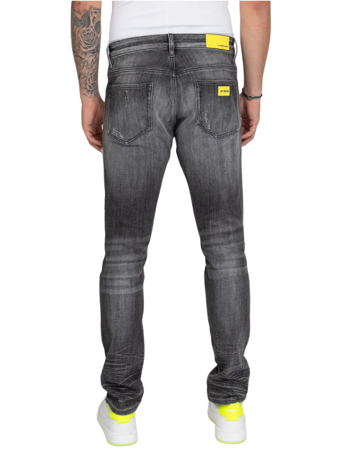 NEON RIPPED BIKER LABEL, NEON LEBEL  | GREY JEANS