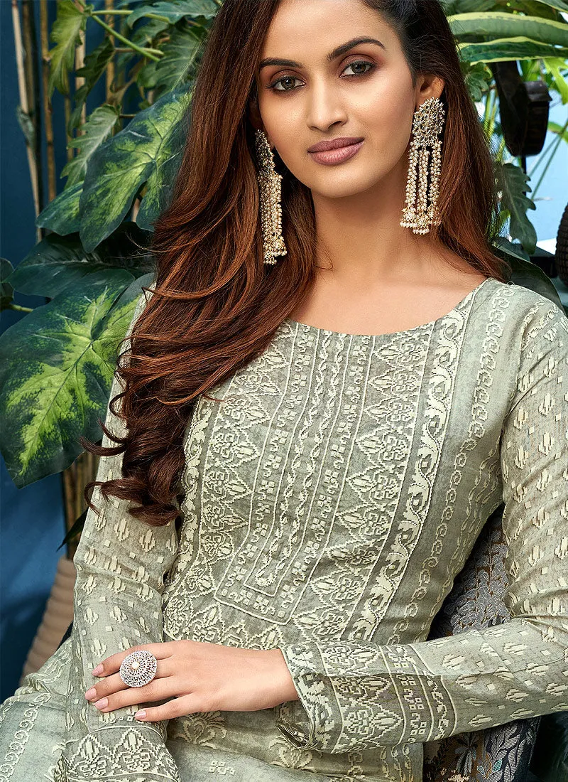 Olive Green Pearl Embroidered Palazzo Suit