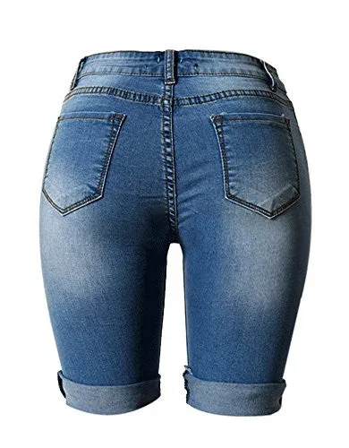 Olrain Womens High Waist Ripped Hole Washed Distressed Short Jeans (48=US 16, Blue)