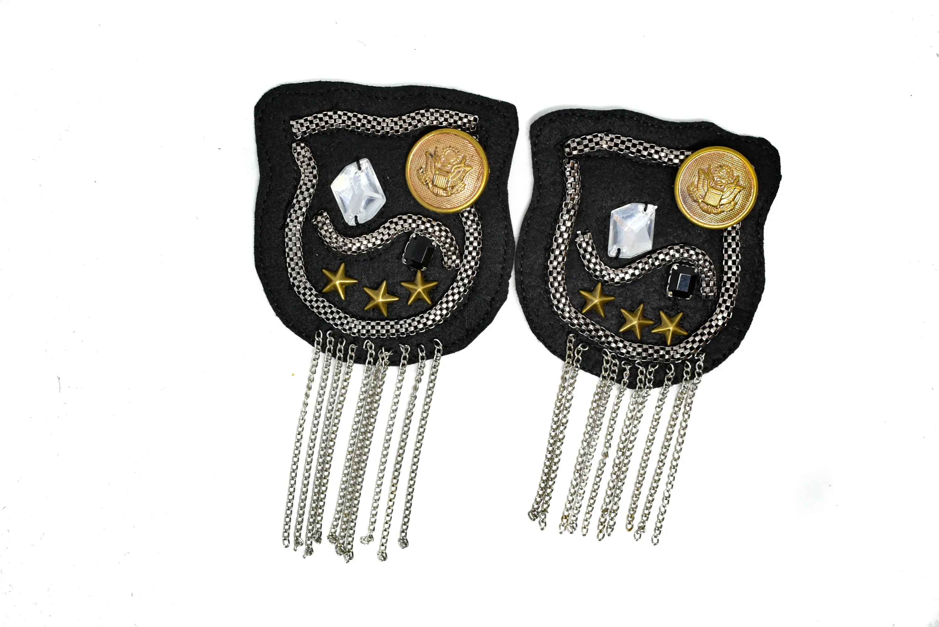 Pair (2 Pieces) Rhinestone and Studded Shoulder Pads with Chain