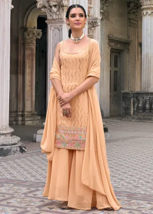 Peach Faux Georgette Festive Sharara Style Suit