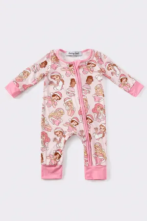 Pink princess christmas zip romper