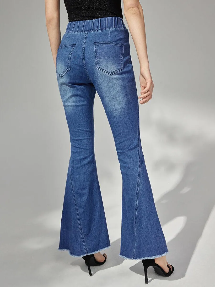 Plain Ripped High Waist Flare Leg Jeans