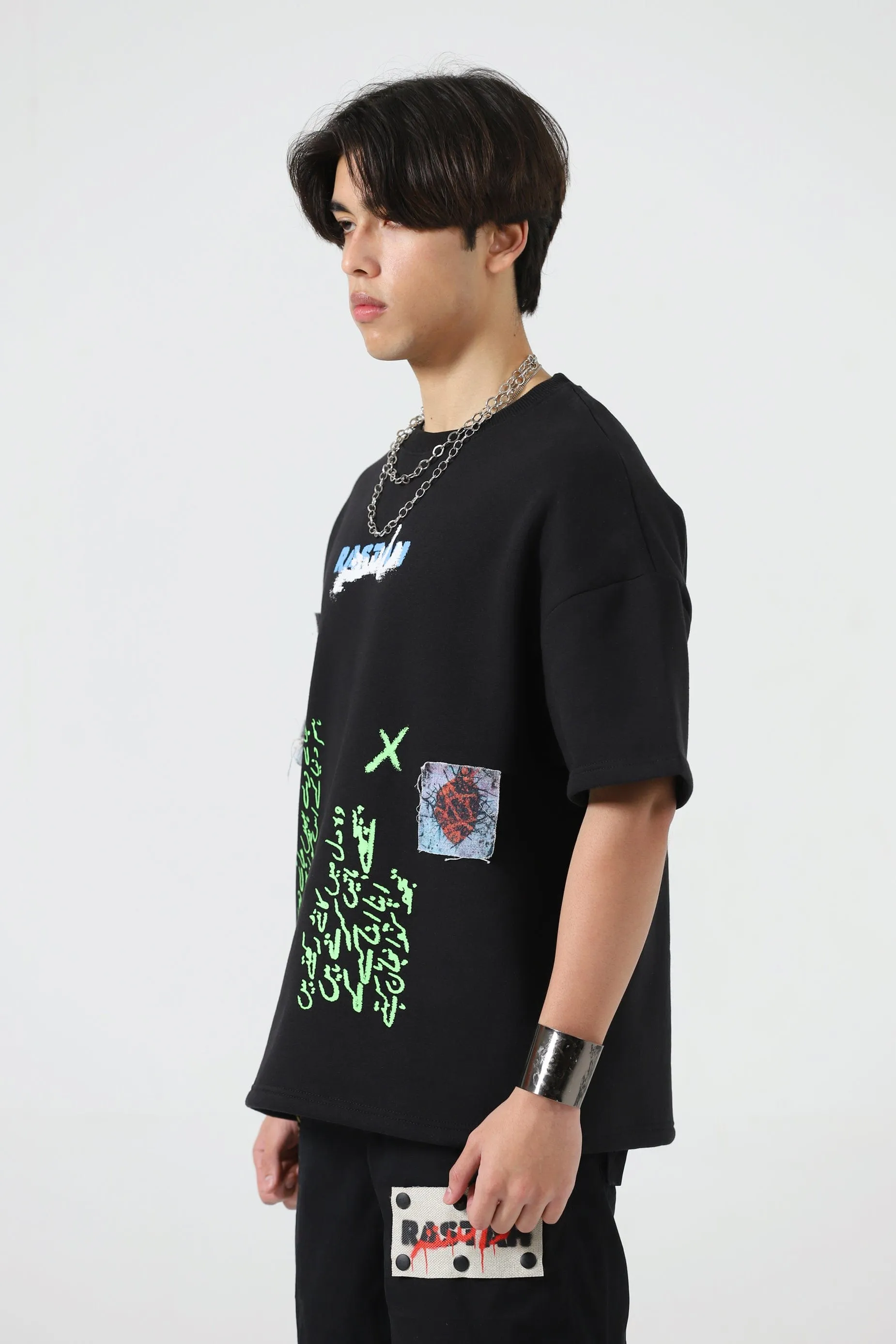 "PARAY HUTT" PATCHWORK BLACK T SHIRT