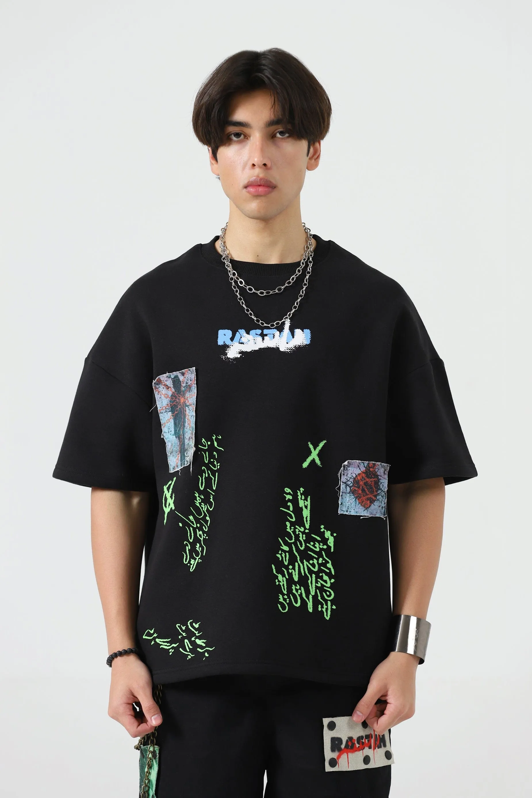 "PARAY HUTT" PATCHWORK BLACK T SHIRT