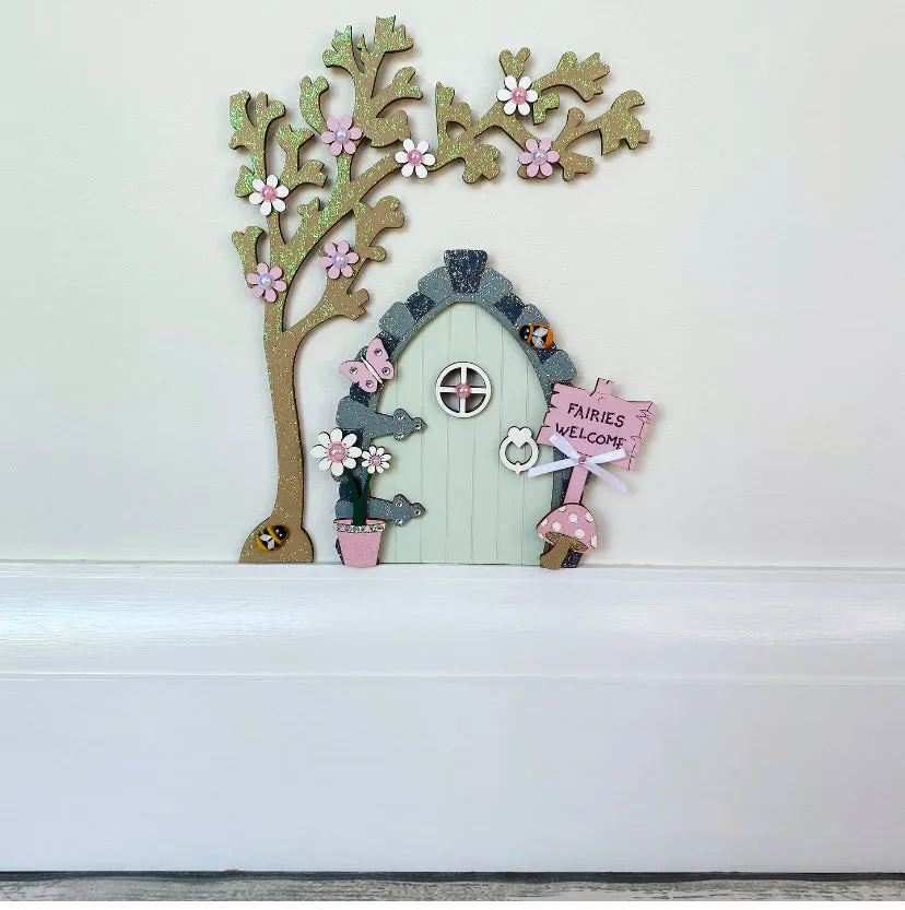 Sage Green Fairy Door With Tree