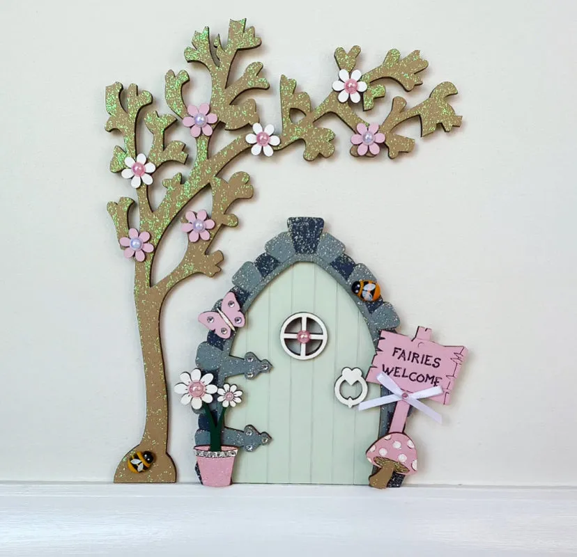 Sage Green Fairy Door With Tree