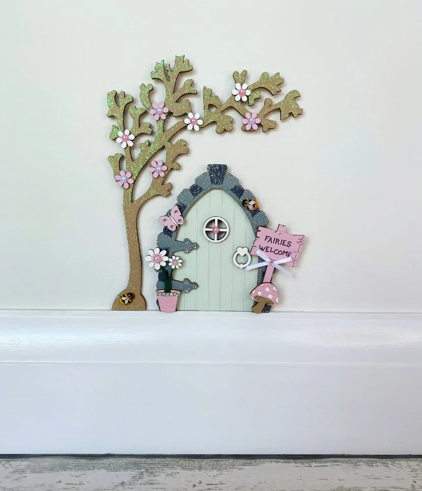 Sage Green Fairy Door With Tree