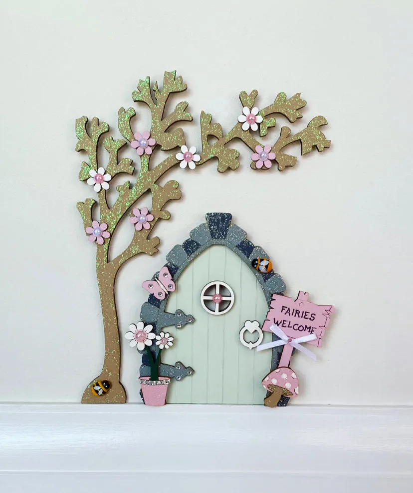 Sage Green Fairy Door With Tree