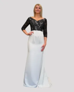 Savannah Black Lace and White Evening Dress