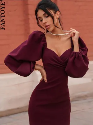 Sexy Backless Puff Sleeve Women Dress