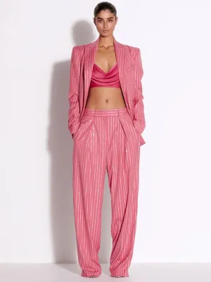 Single Button Striped Diamonds Blazer Pants Suit 2PCS