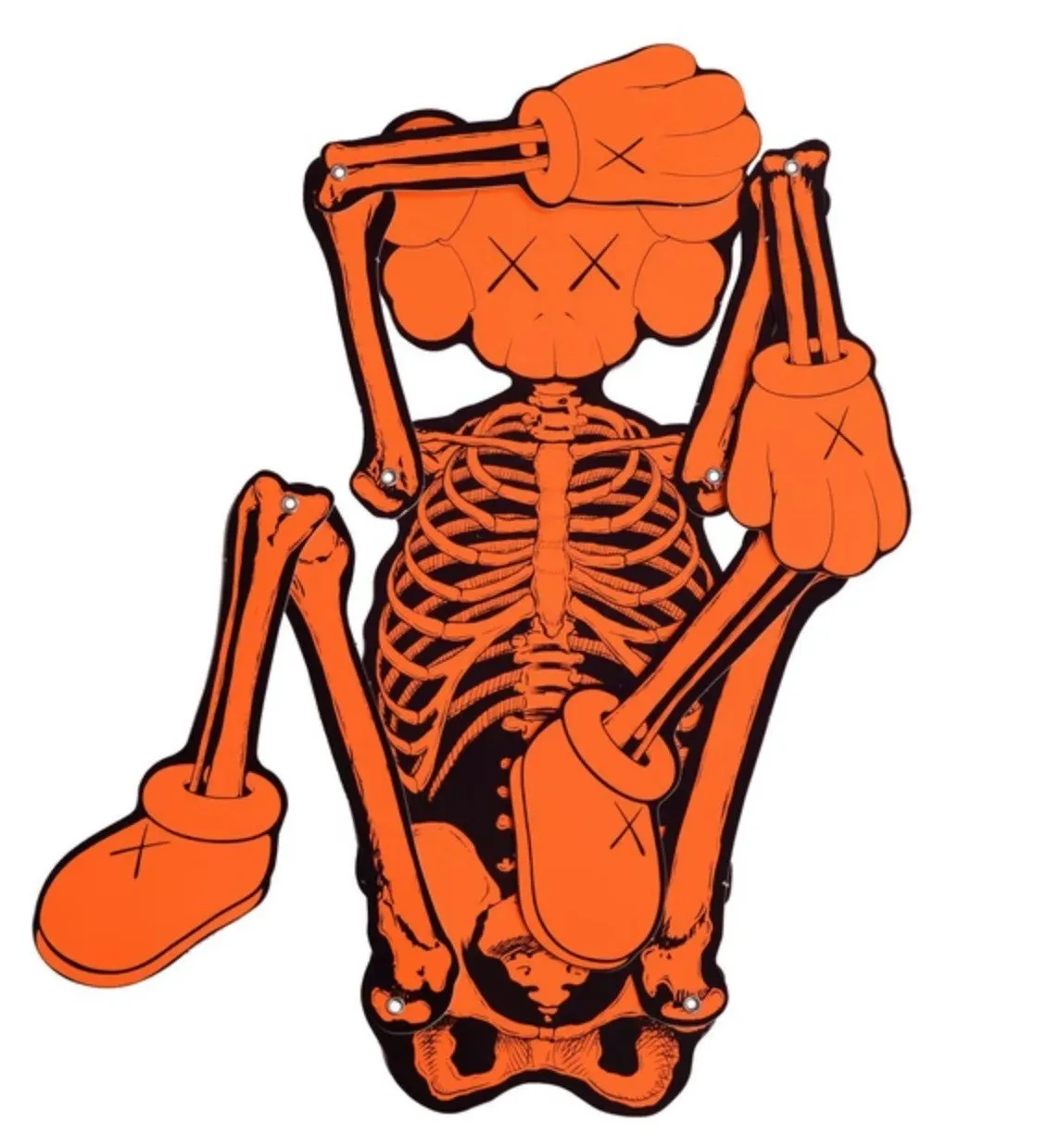 Skeleton Board Cutout Ornament- Orange Giclee Print by Kaws- Brian Donnelly