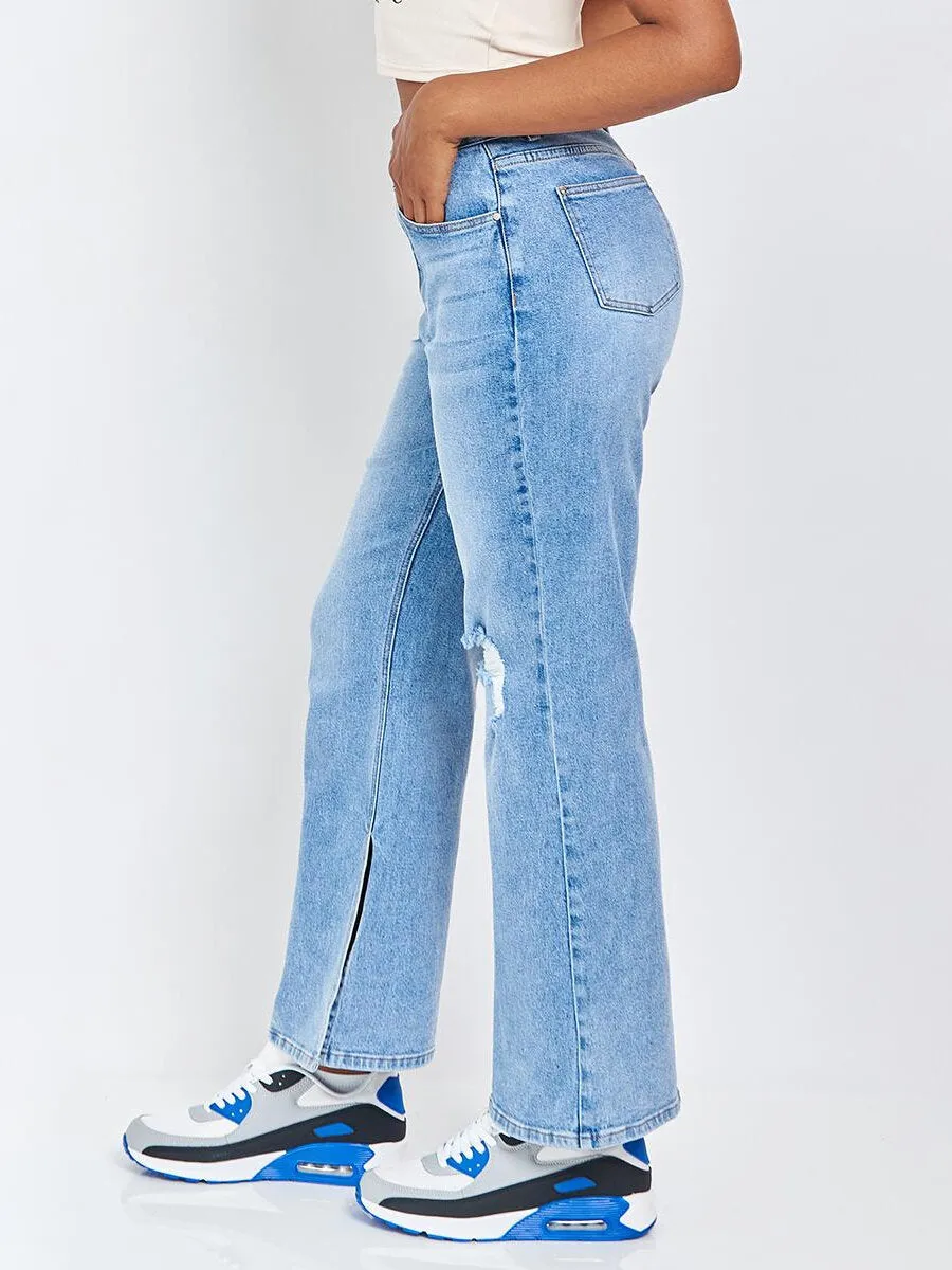 Split Ripped Pocket Wide Leg Jeans