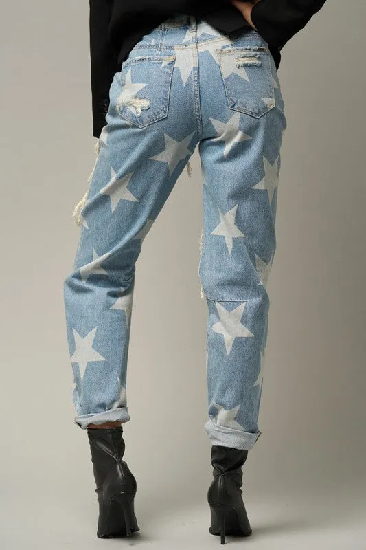 STAR PRINT SLOUCH JEANS