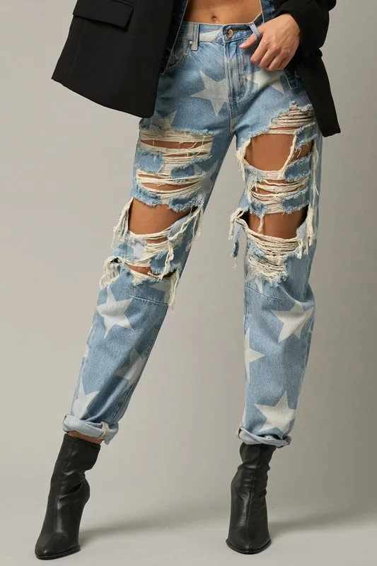 STAR PRINT SLOUCH JEANS