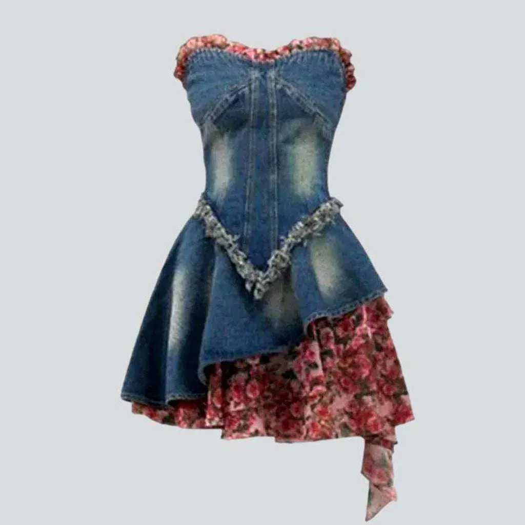 Strapless fashion patchwork denim dress