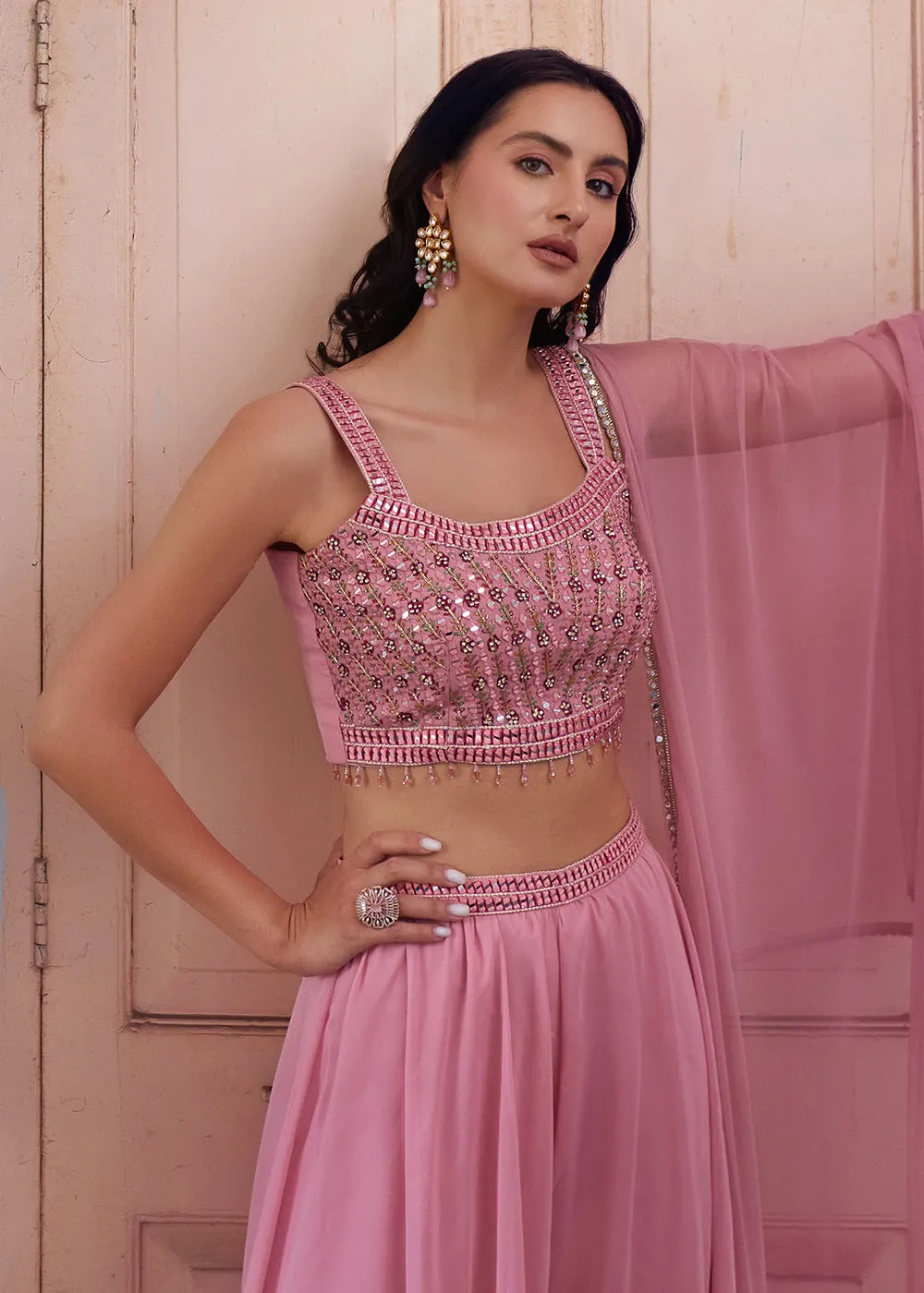 Stunning Pink Designer Crop Top Style Sharara Suit