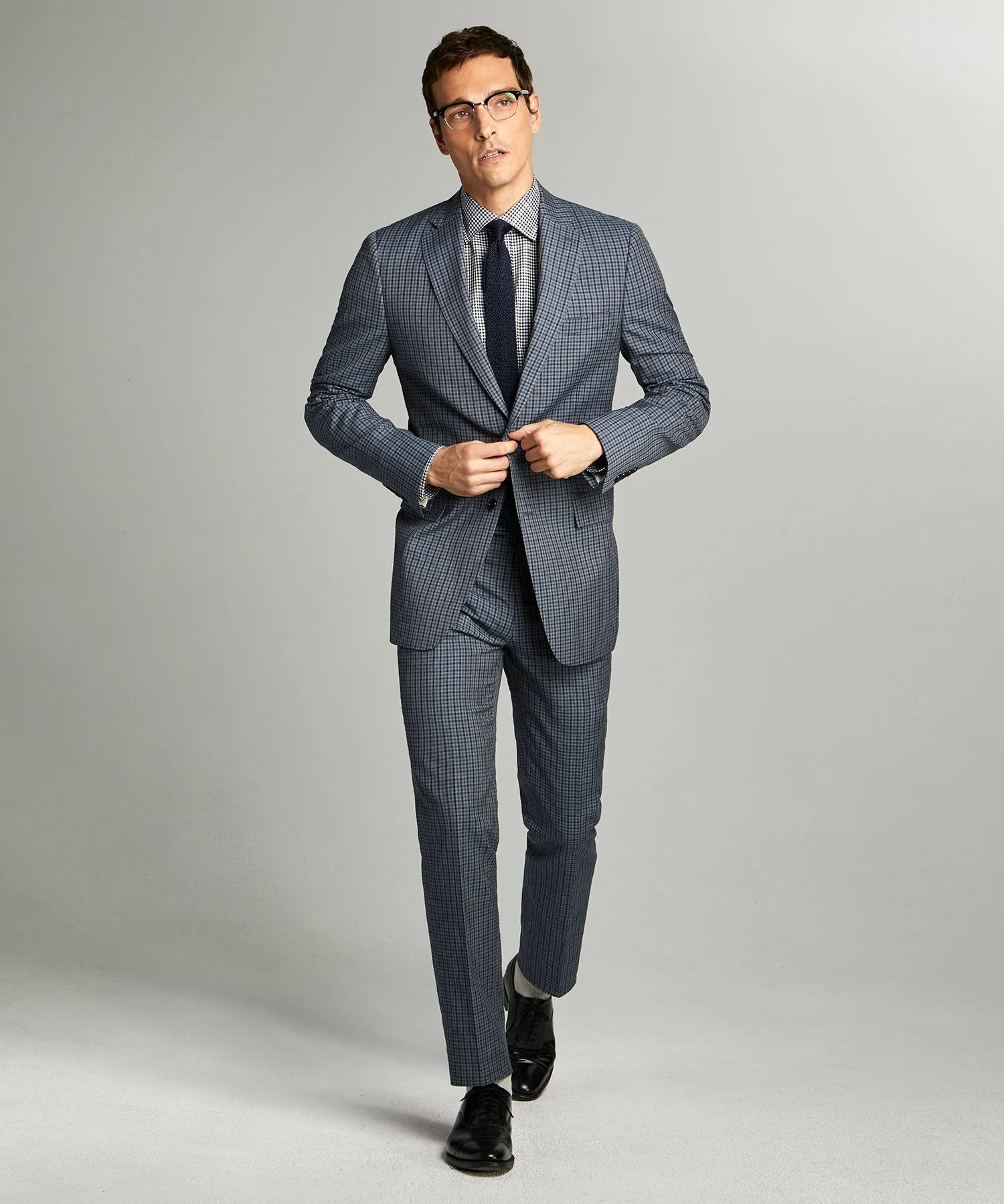 Sutton Wool Linen Suit in Grey Navy Check