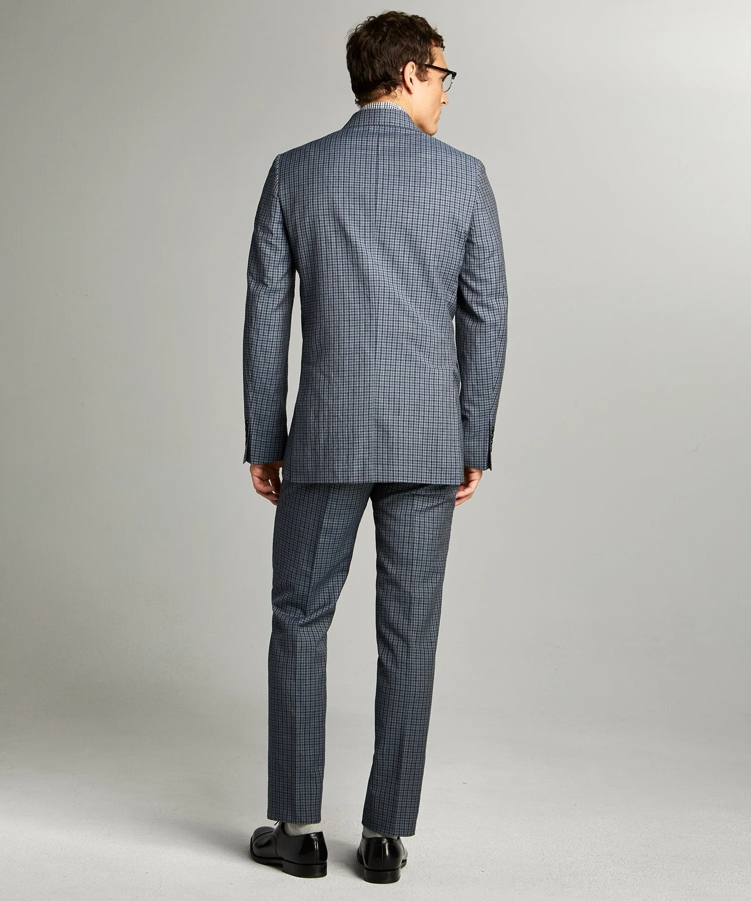 Sutton Wool Linen Suit in Grey Navy Check