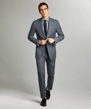 Sutton Wool Linen Suit in Grey Navy Check