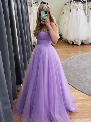 Sweetheart Neck Beaded Long Purple Prom, Lavender Formal, Lilace Evening