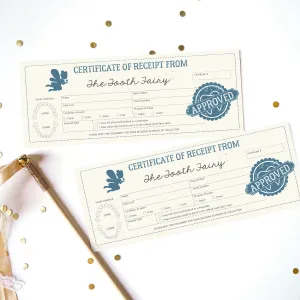 Tooth Fairy Official Certificate and Customer Receipt for Boys