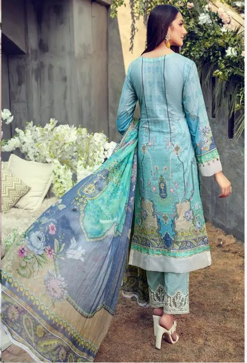 Unstitched Blue Pakistani Cotton Suit Dress Material