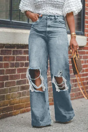 Vintage Ripped Design Raw Trim Jeans