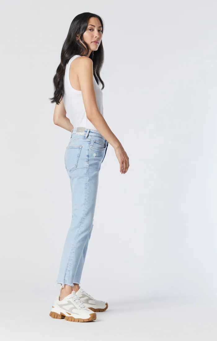 VIOLA STRAIGHT LEG JEANS IN LIGHT RIPPED RECYCLED BLUE