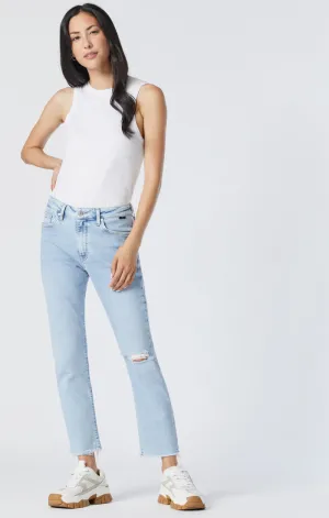 VIOLA STRAIGHT LEG JEANS IN LIGHT RIPPED RECYCLED BLUE